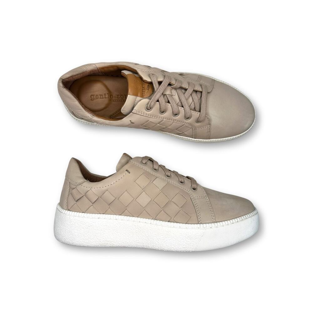 Gentle Souls New Women's Kindy Woven Sneakers 11 Light Taupe Nubuck Tan Leather